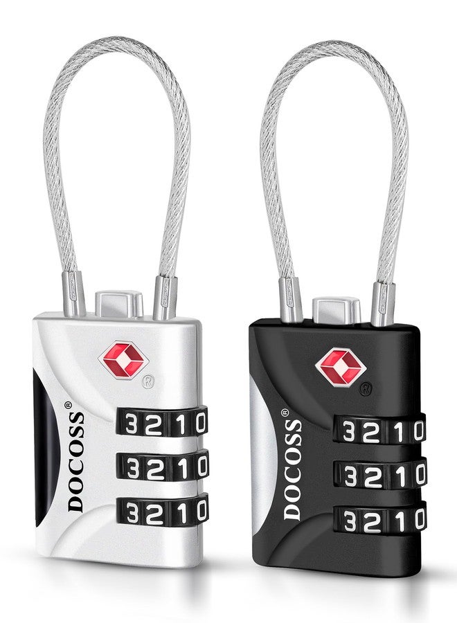 DOCOSS-Set of 2- Metal Cable TSA Locks for Luggage, Number Lock for Bag 4 Digit Small Locks for Luggage TSA Lock Combination Password Locks for Travel (Black,Silver) - Image 1